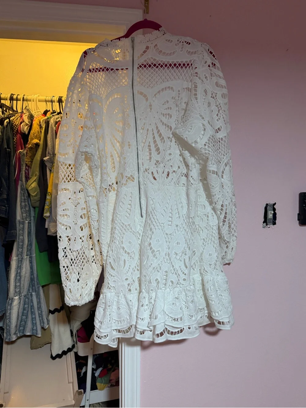 White Lace Long Sleeve Mini Dress - Elegant Women's Dress